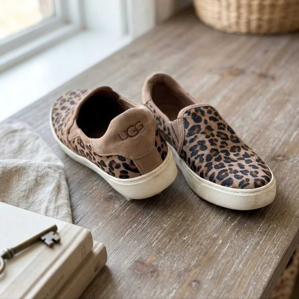 Size  9 - UGG Leopard Print Calf Hair Slip-On Sneakers